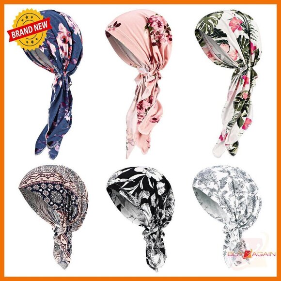 Accessories - 6-Pack Pre-Tied Chemo Headwear Turbans, Stretch Polyester, One Size
